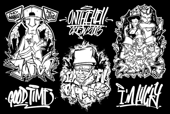 I will create your logo graffiti and characters in black and white