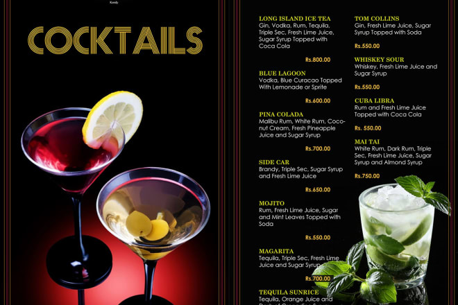 I will design an amazing beverage list or any kind of menu design