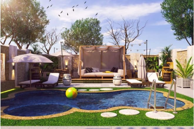 I will design architectural landscape outdoor backyard garden patio 3d realistic model