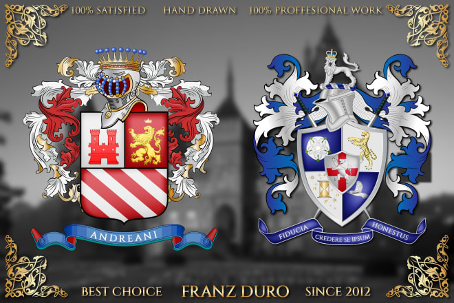 I will design luxury regal heraldic family crest coat of arms logo