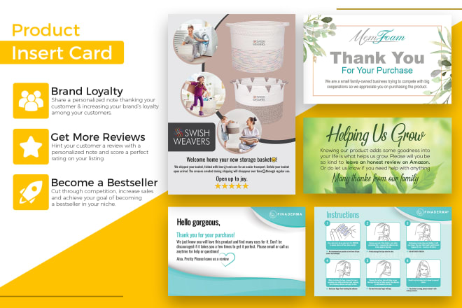 I will design professional amazon product insert card, amazon thank you card