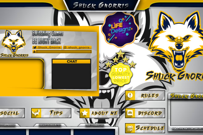I will design twitch complete package overlay intermission and logo