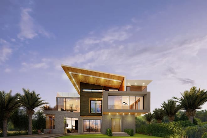 I will design you a modern house exterior perspective