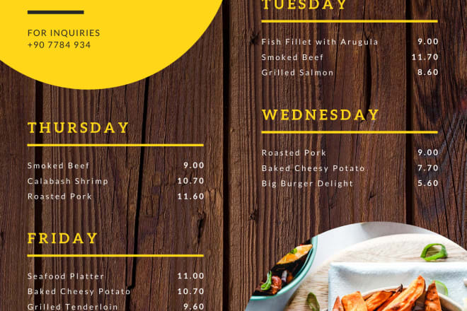 I will design your restaurant menu, food and beverage menu