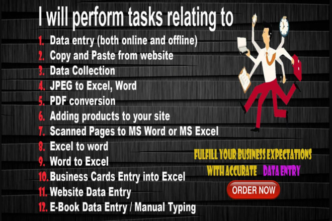 I will do any kind of data entry and admin support work