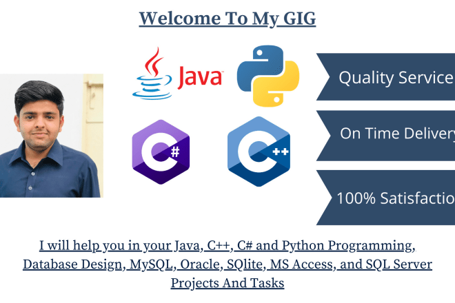 I will do cpp c sharp python java programming sql database design projects tasks