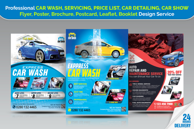 I will do professional car wash, servicing, price list flyer, brochure, postcard in 24h