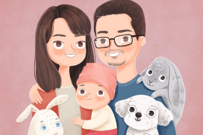 I will draw a custom family or your personal portrait illustration