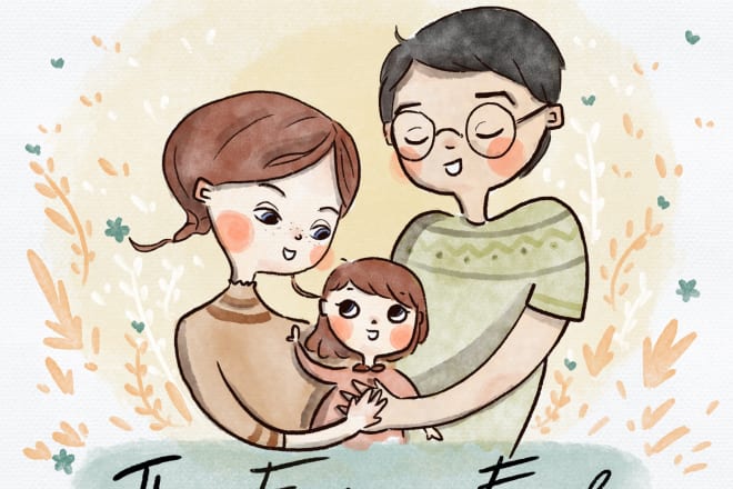 I will draw a cute portrait illustration in watercolor style
