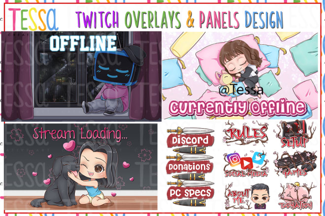 I will draw and design your custom twitch overlay and panel