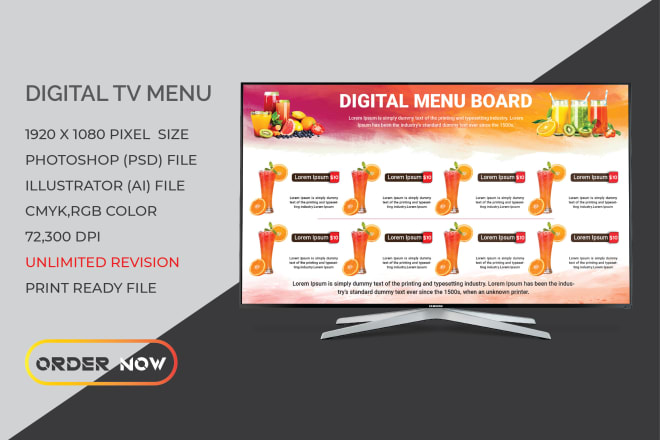 I will make modern menu board TV menu or digital menu design