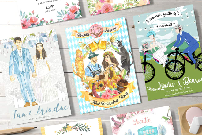 I will make wedding invitation with bride and groom or couple illustration