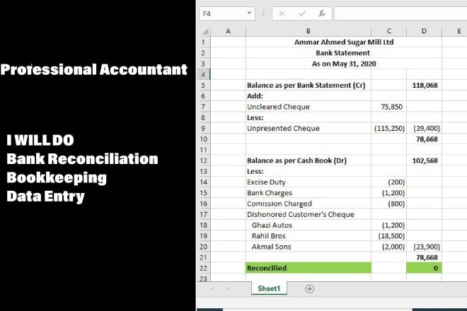 I will perfectly prepare bank reconciliation statements and bookkeeping in 24 hours