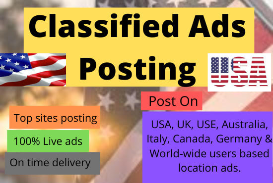 I will post your ads in USA or worldwide classified sites manually