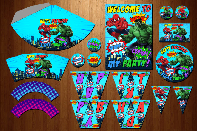 I will printable themed party supplies and custom invites and milestone boards