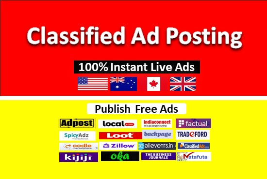 I will provide 300 live high authority classified ad posting service