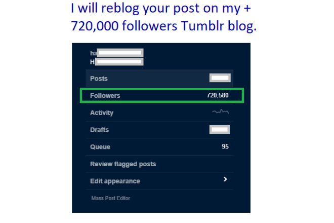 I will reblog and promote your content to 720,000 tumblr followers