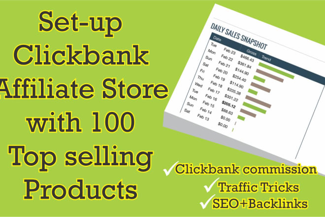 I will set up clickbank affiliate store with 100 top selling products
