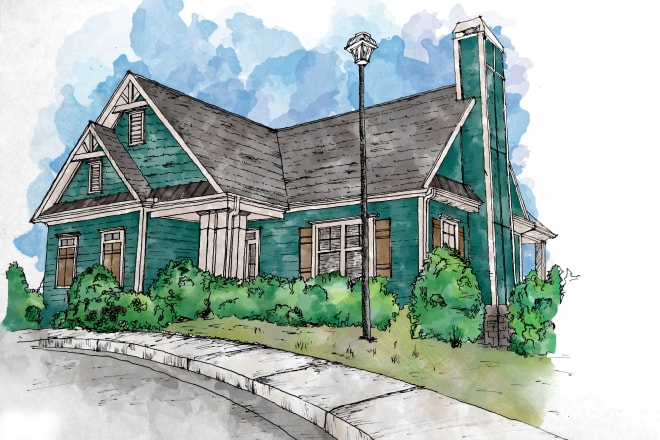 I will sketch architecture building with watercolor rendering