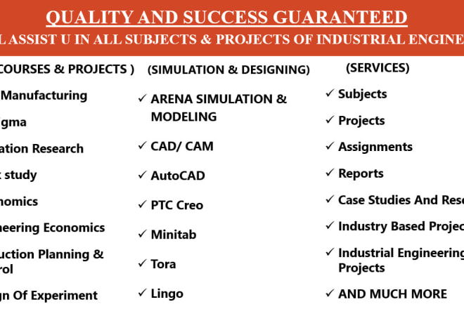 I will assist u in all subjects and projects of industrial engineering and or
