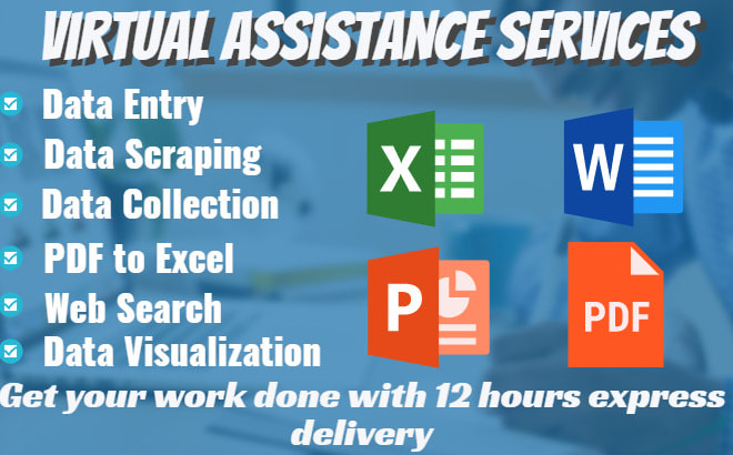 I will be your virtual assistant for data entry, web search, data visualization, typing