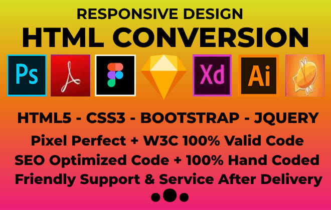 I will convert psd to html, xd to html, sketch responsive bootstrap