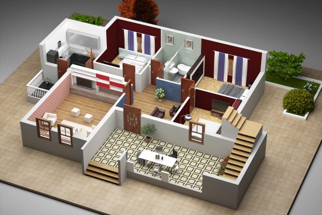 I will create 3d floor plan for your building