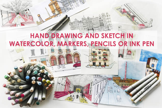 I will create an artistic architectural sketch or hand drawn illustration