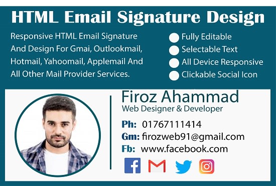 I will create clickable HTML email signature or template