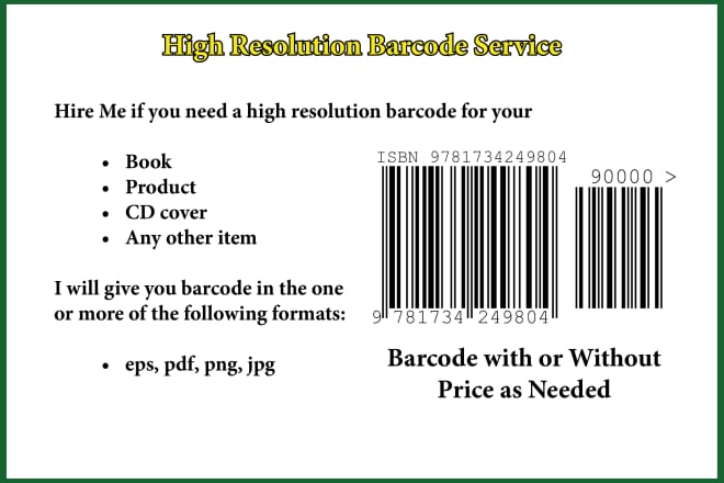 I will create high resolution barcode for book, product, cd etc