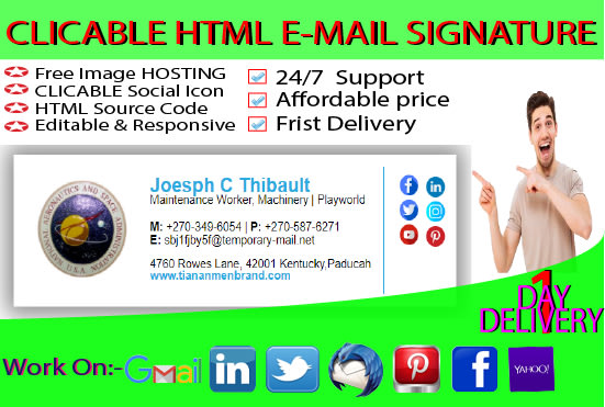 I will create modern clickable html email signature template
