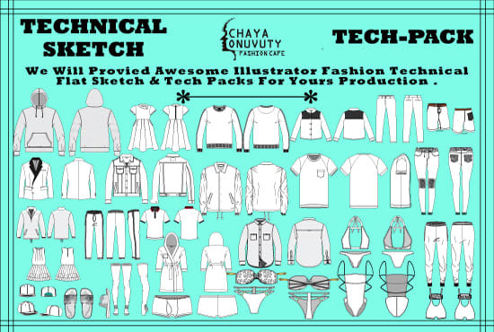 I will create technical flat sketch and tech pack for clothing line