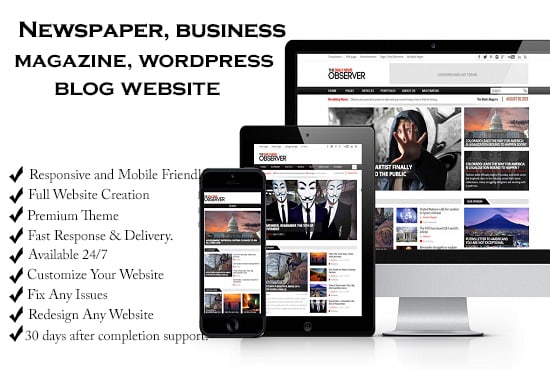 I will create wordpress blog, business, magazine, newspaper website