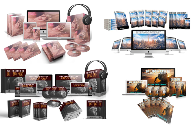 I will design 3d product bundle of ebooks, cds, dvds, box set, digital devices