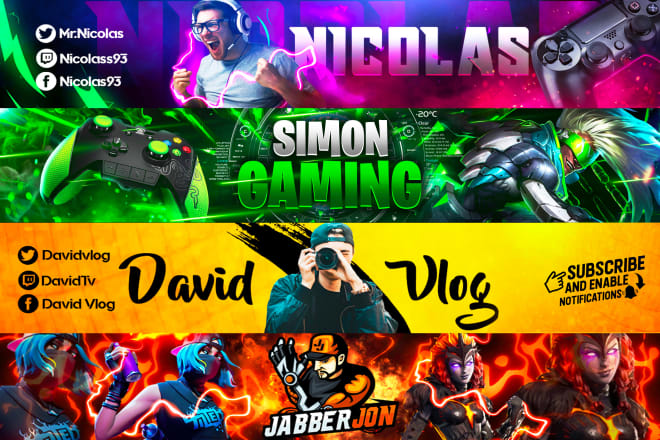 I will design a youtube banner, gaming, twitch and twitter banner