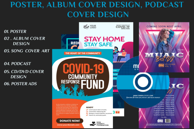 I will design an unique poster, album cover, podcast, menu design, and book cover