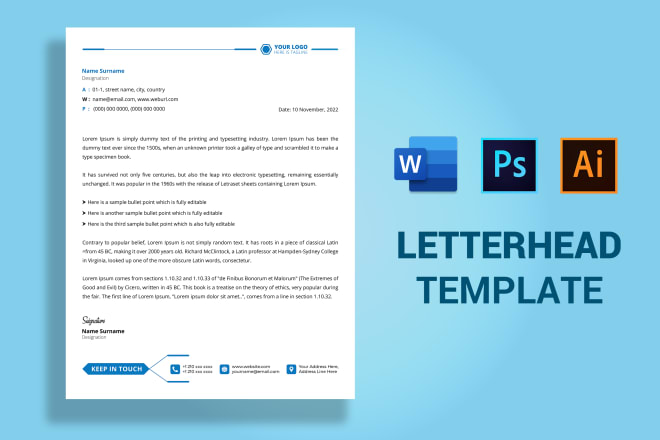 I will design editable letterhead template ms word, ai, psd, PDF