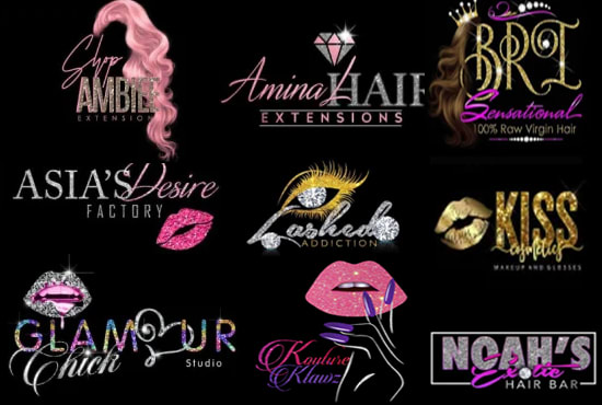 I will design glitter lips,hair extensions,eyelashes,and cosmetics logo