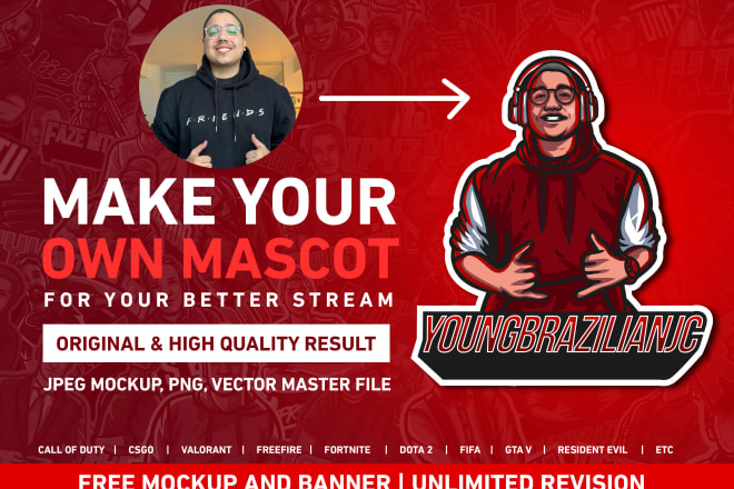 I will design mascot esport logo from your picture into avatar twitch, mixer etc