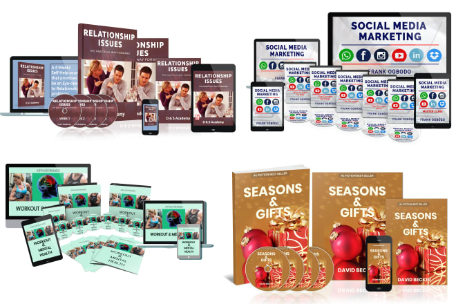 I will design online course ecover, book cover, box, ebook bundle