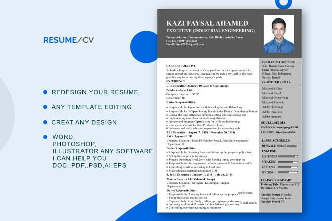 I will design or recreate your resume in photoshop, illustrator or microsoft word