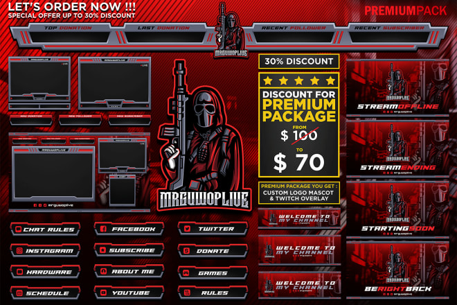 I will design premium twitch overlay and mascot logo for you stream