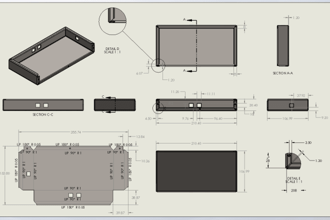 I will design sheet metal part in solidworks and make production drawing
