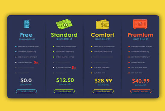 I will design wonderful PSD pricing table,comparison table, chart