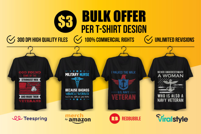I will do custom bulk t shirt design for teespring and amazon merch