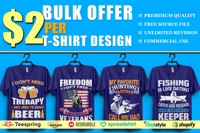 I will do eye catching amazing typography bulk t shirt design