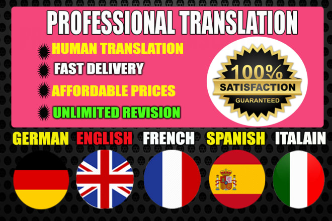 I will do german, french, spanish, italian,english translation manually