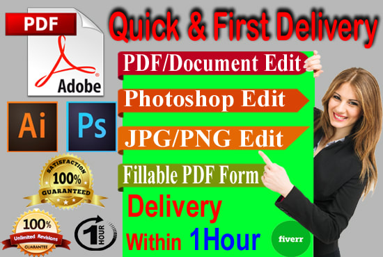 I will do PDF document edit,photoshop edit in 1 hour