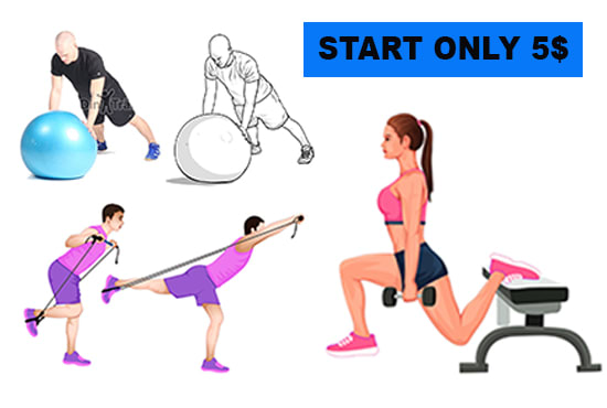 I will draw custom yoga exercise workouts illustrations from image
