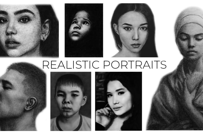 I will draw graphite and charcoal portrait from picture or photo